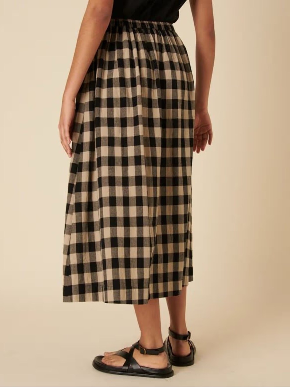 Nobody’s Child Cotton Gingham Midi Skirt in Black and Cream - Picture 2 of 2